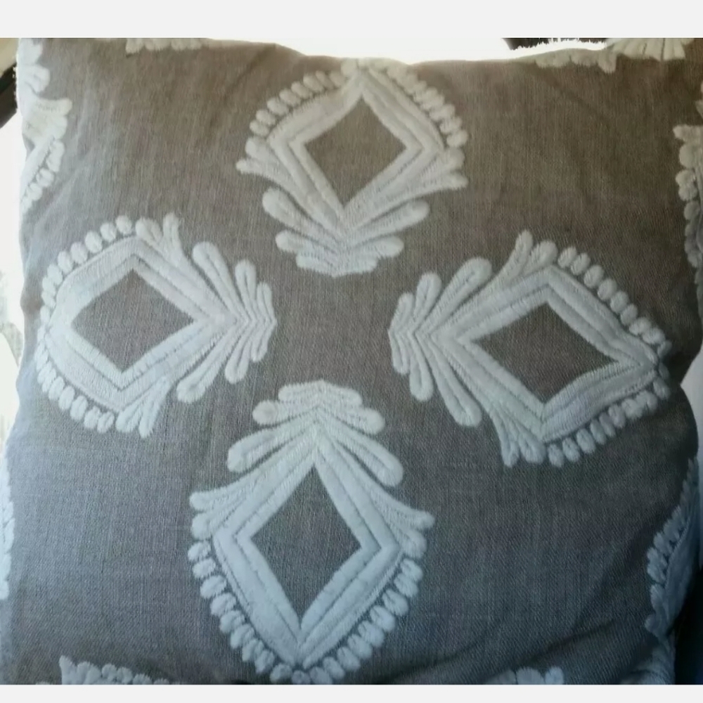Magaschoni Embroidered Decorative Pillow 100% linen (insert included) tan
